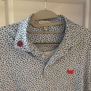 Peter Millar White and Blue Patterned Men's Shirt